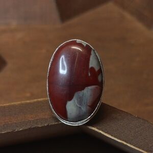 Red and Gray Oval Stone Ring - Women's Statement Ring